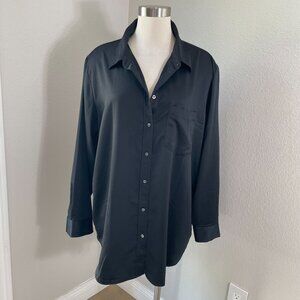 Gap Womens XL Black Satin Boyfriend Shirt Long Sleeve Relax Fit Top Blouse